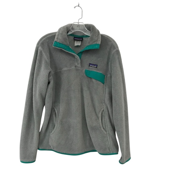 Patagonia Women’s Large Teal and Gray Snap-T Fleece Pullover - Picture 1 of 4
